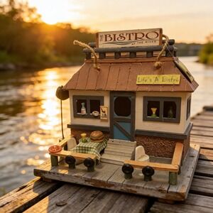 Seasonal Faire The Bistro At The River Wooden Birdhouse Decorative Garden Decor